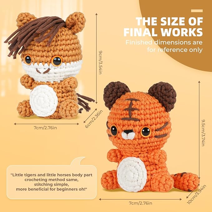 MOREJMTT Crochet Kit for Beginners, Learn to Crochet, Include Easy Knitting Soft Yarn, Step-by-Step Video Tutorial, Hook, Holiday Birthday Gift for Adults (Tiger & Stallion)