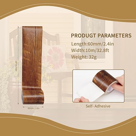 Wood Grain Repair Tape, 2.4" x 32ft Self Adhesive Tape for Furniture, Flooring, Cabinets, Doors, Windows, DIY Crafts - Durable, Easy to Use for Seamless Repairs