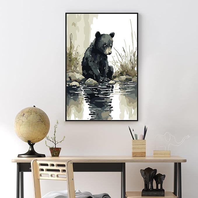 Yezavesu Framed Paint by Numbers Kit for Adults Beginner & Kids Ages 8-12, Bear Paint by Numbers with Frame, DIY Watercolor Number Painting for Adults Bear for Home Wall Decor Gift 8X 12 inch