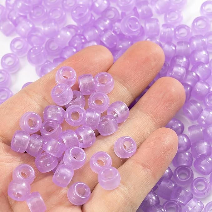 Gxueshan 1000 Pcs Acrylic Plastic Translucent Purple Pony Beads 6x9mm Large Hole Bulk Kandi Beads for Friendship Bracelet Necklace Jewelry Making Pens Hair Braiding Kit