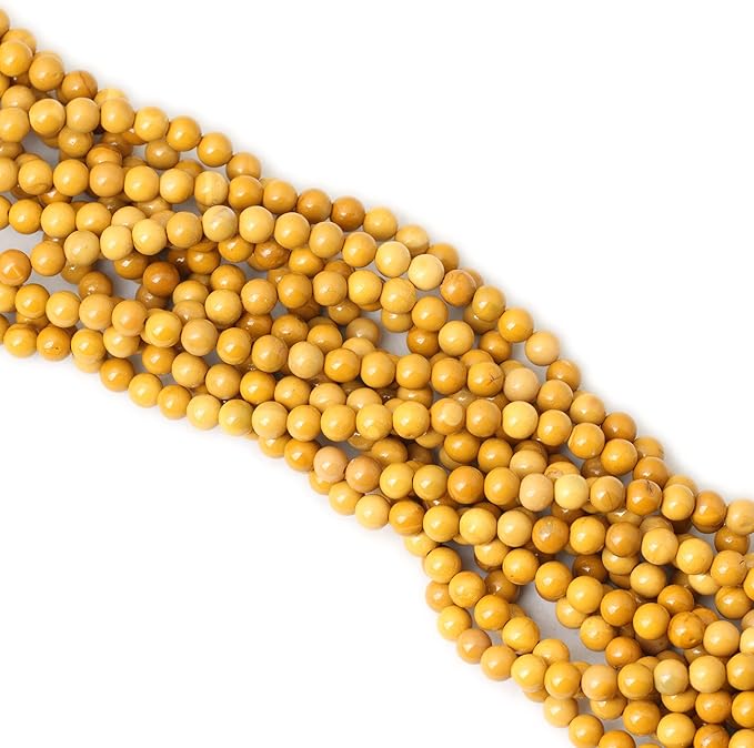 cheavian 60pcs 6mm natural yellow moonkaite jasper gemstone smooth surface round loose beads for jewelry making 1 string 15 inches
