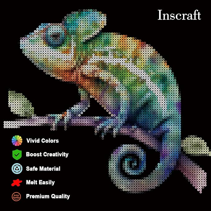 inscraft 28,000 mini fuse beads, 2.6mm 48 colors melty beads with 7 pegboards 15 ironing sheets 2 tweezers 2 ironing papers & 6 chain accessories