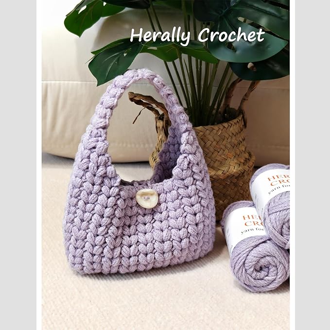 Herally Crochet Kit DIY for Beginners - Include Yarn, Hook and Accessory - with Step by Step Video Tutorials - Wheatear Hobo Bag (Lavender)