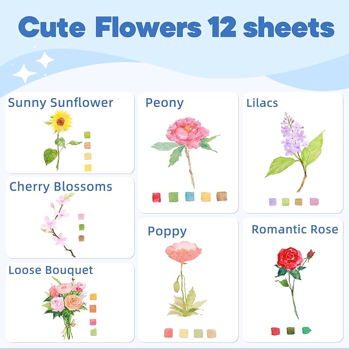 Teswarha Watercolor Workbook Using Thick Real Cotton Watercolor Paper for Adults Teens Spiral Bound 300GSM Art Paper 12 Sheets Flowers 8.2 x 9.8in