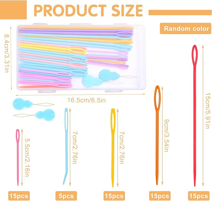 UOOU 67 PCS Plastic Needles, 5 Sizes Yarn Needles, Darning Needles for Yarn, Yarn Needles Large Eye for Crochet, Crochet Needles for Knitting, Weaving and Sewing