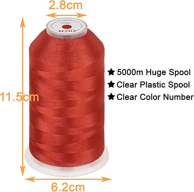 New brothread - Single Huge Spool 5000M Each Polyester Embroidery Machine Thread 40WT for Commercial and Domestic Machines - Vermilion (Janome Color)