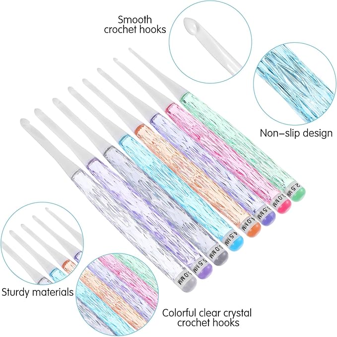 8 Pcs Inline Crochet Hooks Colorful Plastic Crochet Hooks See-Through Ergonomic Crocheting Needles for Chunky Yarn Scarves Hat Blankets Shawl Size 2.5mm-6mm