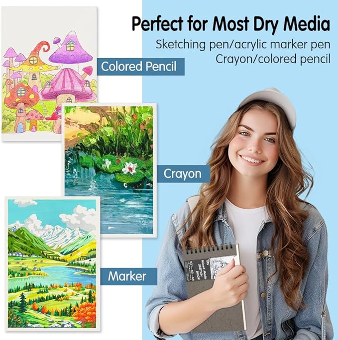 5.8x8.3in Sketch Book, 60Sheets Spiral Bound Notebooks, Natural White 92lbs/150gsm Acid-Free Drawing Paper for Painting,Sketching, Professional Sketch Pad for Artists, Beginners. NW-Dark Grey