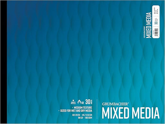 Grumbacher 18" x 24" Mixed Media Paper Pad, 98 lb. / 160 GSM, Tape-Bound, 30 Sheets/Pad, 1 Each