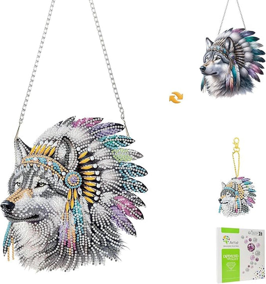 Masendp Wolf Diamond Painting Double-Sided Wall Hanging Set, DIY Irregular Shaped Rhinestone Window Decoration Set, Suitable for Home and Garden Wall Decoration Gifts
