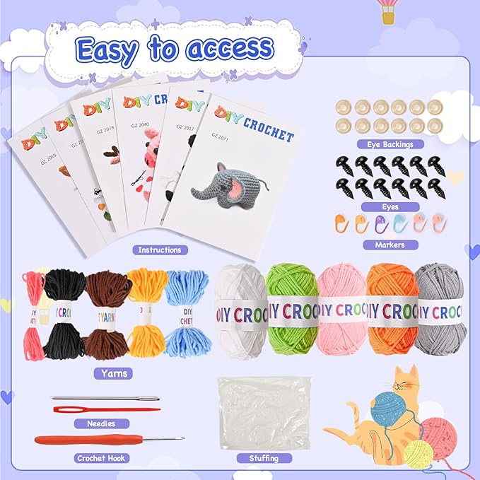 Wunila Crochet Kit for Beginners, 2026 DIY Craft for Adults, Great Gifts for Crochet Lovers, Crocheting Animals Kits with Step by Step Videos, Yarn,Crochet Hook, Birthday Gift, Holiday Gift