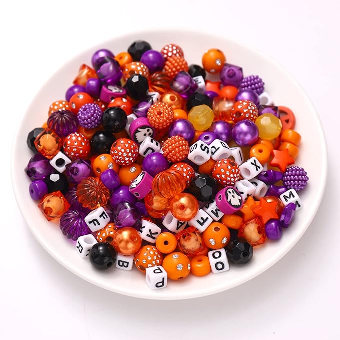 2381PCS+ Halloween Beads and Charms for Jewelry Making Purple Orange Black Heishi Letter Round Beads Ghost Boo Bat Pumpkin Witch Pendants for Holiday Party Necklace Bracelet Jewelry DIY Supplies