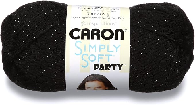 Caron Simply Soft Party Black Sparkle Yarn - 3 Pack of 85g/3oz - Acrylic - 4 Medium (Worsted) - 164 Yards - Knitting/Crochet