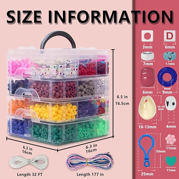4600+pcs Pony Beads Kit, Kandi Hair Rainbow Beads Plastic Bead for Craft 6 x 9mm 23 Colors Large Hole Bead Set for Bracelets Jewelry Making (23Color(4600+Pcs))