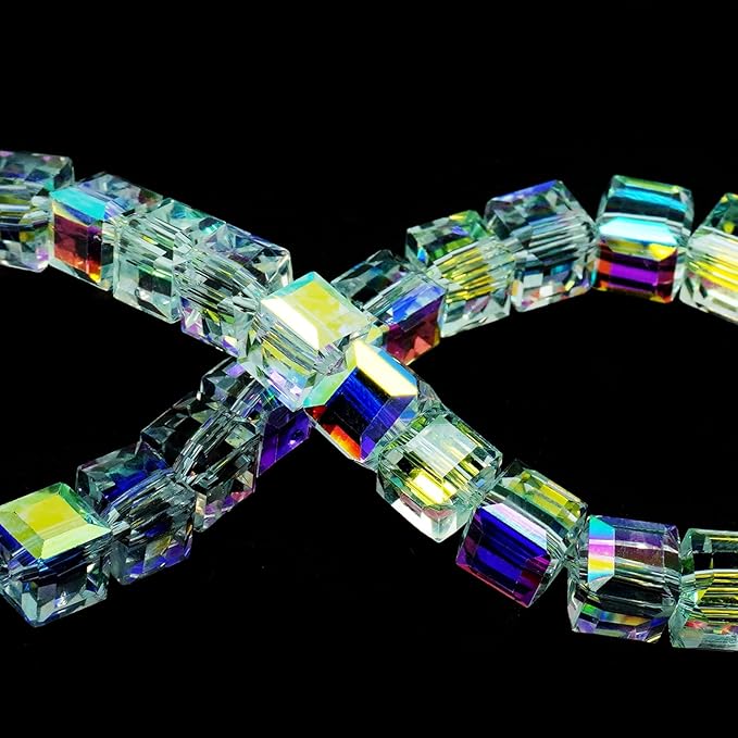 8mm Sparkle Cube Crystal Beads for Jewelry Making - Faceted Spacer Beads for Bracelets(94-100pcs, Crystal AB)