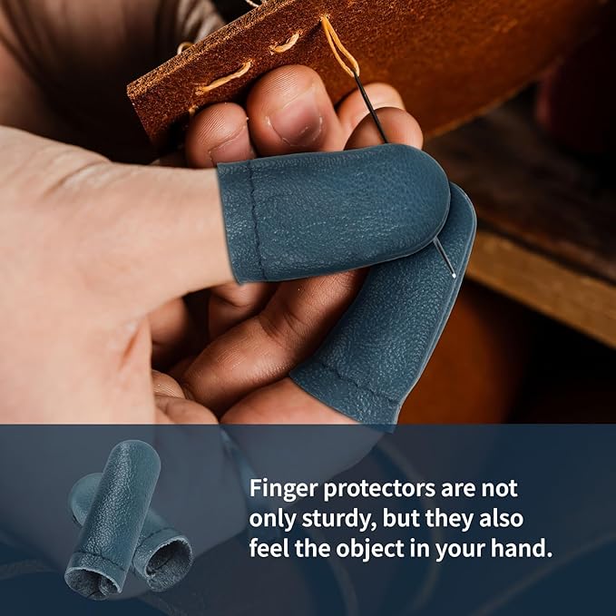 Leather Finger Protector Needle,4 Pairs Needle Felting Knitting Finger Protector, Needle Felting Knitting Finger Thimble Guards Tools, Needlework Fingers Thumb Protection Sleeve Cots(Random Color)