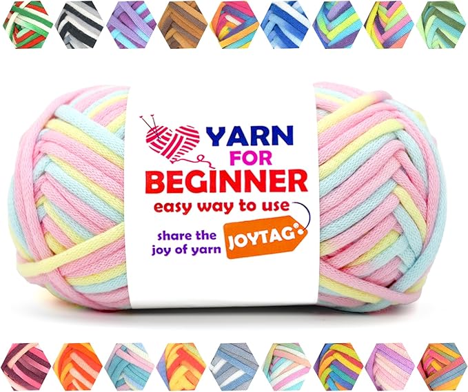 50g Rainbow Beginner Crochet Yarn for Crocheting and Knitting Multicolor Cotton Crochet Yarn for Beginners with Easy-to-See Stitches Cotton-Nylon Blend Easy Yarn for Beginners(Yellow Pink Blue)