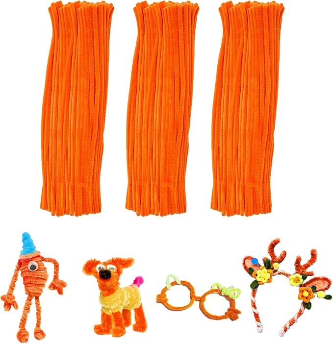 Orange Pipe Cleaners Crafts,Art Supplies,200pcs Chenille Stem,Solid Color Pipe Cleaners Set for DIY Art Creative Crafts and Decorations,Limpia Pipas,Craft Supplies,Christmas/Halloween Gifts