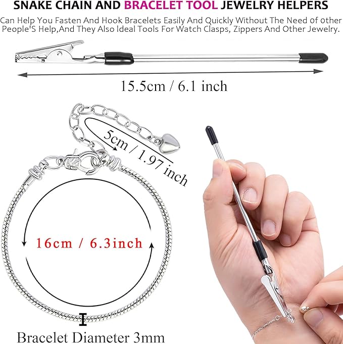 20 Piece Snake Chain Charm Bracelet with Helper, Adjustable Snake Charm Bracelet with Heart Lobster Clasp Extender Chain DIY Charm Chains for Women Christmas Gifts Jewelry Making