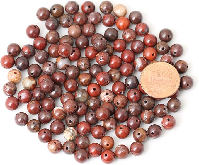 cheavian 60pcs 6mm natural red brecciated jasper gemstone round loose beads stone beads for jewelry making diy 1 strand 15"