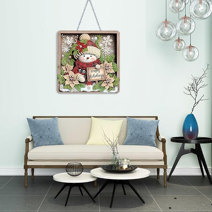 NEGEKFKX Christmas Diamond Art Hanging Pendant Kits,Snowman Special Shape Diamond Art Kits for Adults,Double Sided Hanging Acrylic Ornament Kit,Pendants Home Garden Wall Hanging Kits Hanging Ornament