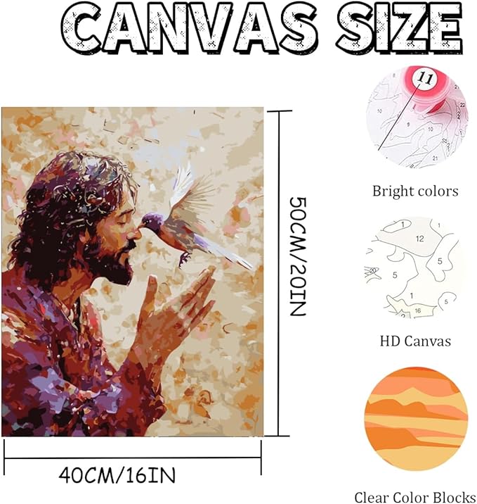 Paint by Numbers for Adults Beginner, Jesus Christian Hummingbird Adult Paint by Number Kits on Canvas, DIY Acrylic Oil Easy Painting by Numbers for Home Wall Decor 16X20 inch (Without Frame)