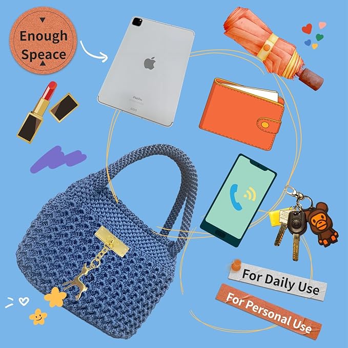 SHENJILL Phoenix Tail Bag Crochet Kit for Beginners Hand Bag Crochet Kit with Step-by-Step Videos and Written Instruction Crocheting Kits for Adults Easy Starter Yarn for Crocheting (Jeans Blue)