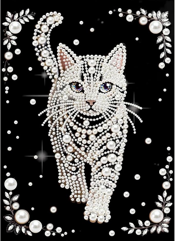 GEMFAMILY 5D Diamond Pearl Painting Kits for Adults Beginners, Special Shape Diamond Art Kits for Animal Cat,DIY Diamonds Art Pearl Painting for Home Walls Decor 12 x 16 inch