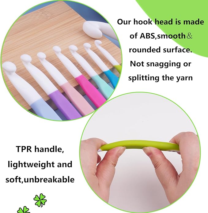 Hobekoee 6mm Crochet Hook,Extra Long Crochet Hooks with Soft Ergonomic Handle for Arthritic Hands,Multicolor Crochet Needles for Beginners and Experiencer