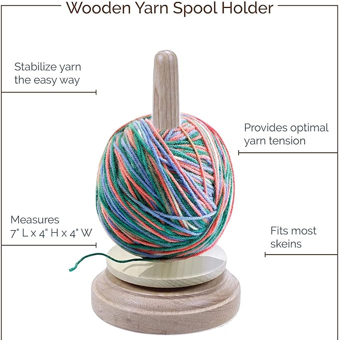 AnNafi® Wood Yarn Holder for Crocheting & Knitting Twirling Mechanism | Classic Wooden Spinner & Thread Holder | Knitting Embroidery Tools | Craft & Sewing Supplies | Yarn Organising Tool for Granny