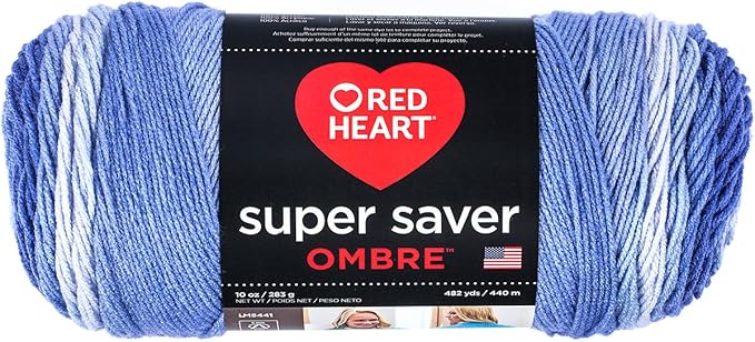 RED HEART E305.3963 Super Saver Ombre Yarn, Baja Blue