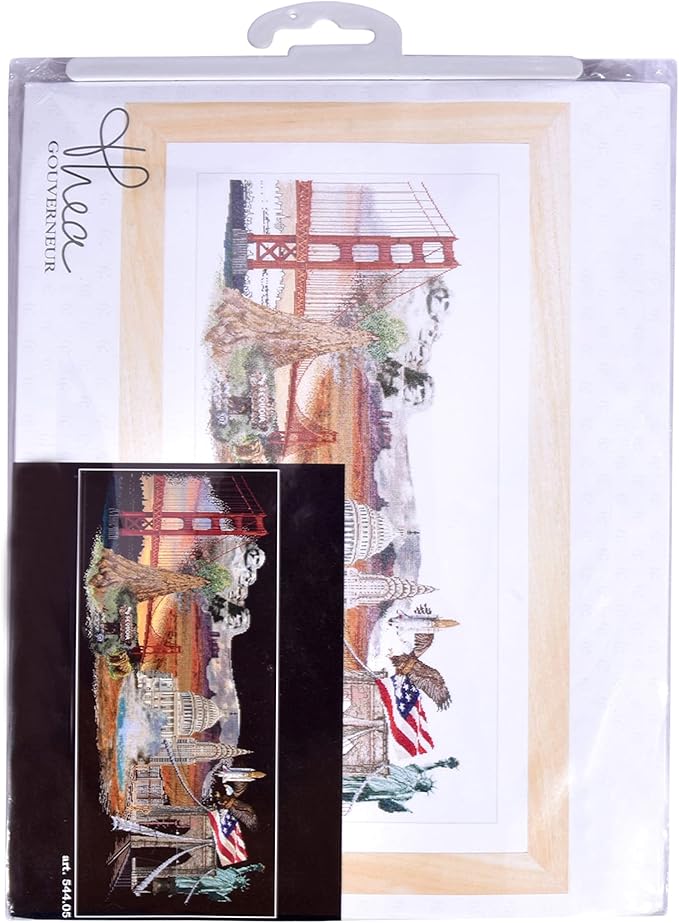 Thea Gouverneur - Counted Cross Stitch Kit - America - Aida Black - 18 Count - Embroidery Kit for Adults - DMC Embroidery Threads and Other Cross Stitch Supplies Included - 544.05