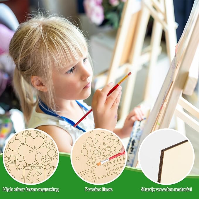 COCHIE 10 Pieces Large St. Patrick's Day Unfinished Wood Crafts to Paint for Adults, Bulk Predrilled Wooden Ornaments for Painting, Pot of Gold Paintable Wood Slices Craft Supplies with Ropes