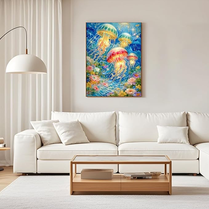 GEEHEIY Jellyfish Diamond Art Kits for Adults, 5D Diamond Painting Kits for Beginner, DIY Full Drill Round Gem Art for Home Wall Decor 12 x16 Inch