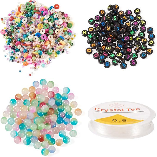 Spritewelry Friendship Bracelet Making Kit with Glass Seed Beads 8mm Colorful Clay Beads Bracelet Making Kit for Adults Letter Bead for Jewelry Making DIY Crafts Gift Supplies 1 Bag