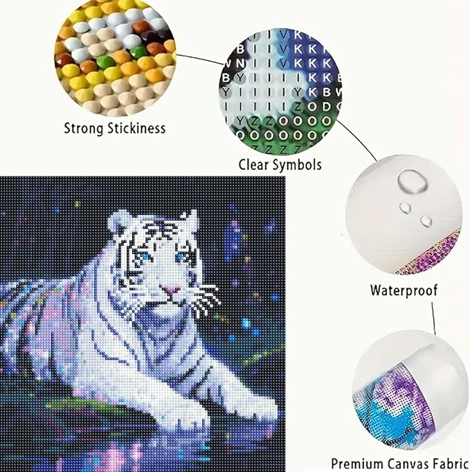 GEMFAMILY Tiger Diamond Art Kits for Adults, 5D Diamond Painting Kits for White Tiger, DIY Round Full Drill Diamond Art Craft for Home Wall Decor13.8 X 13.8inch
