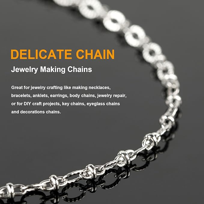 KYUNHOO 16.4 Feet Stainless Steel Chain Bulk Dainty Embossed Oval Cable Link Chain Roll Silver Jewelry Making Chains for Women Men DIY with Jump Rings Lobster Clasps