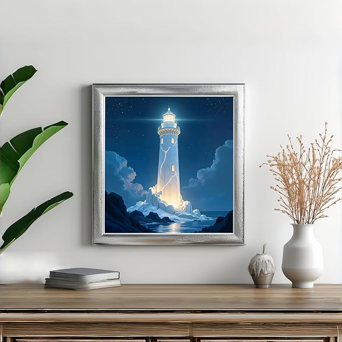 Diamond Art Kits for Adults Lighthouse, DIY 5D Diamond Painting Kit for Beginners, Full Round Drill Gem Art Dots for Adults, Diamond Dots Paintings Crafts Home Wall Decor 14X14 Inch