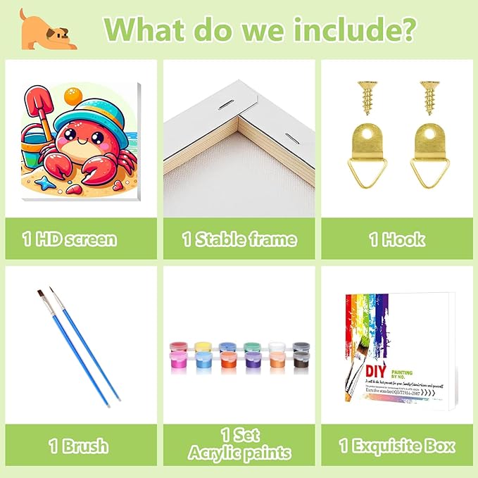 Reivworl Paint by Numbers Kit for Kids with Frame and Easel, Crab Paint by Number for Kids Age 6-8-12, Paint by Numbers Kits for Gifts and Home Decor - 8X8Inch