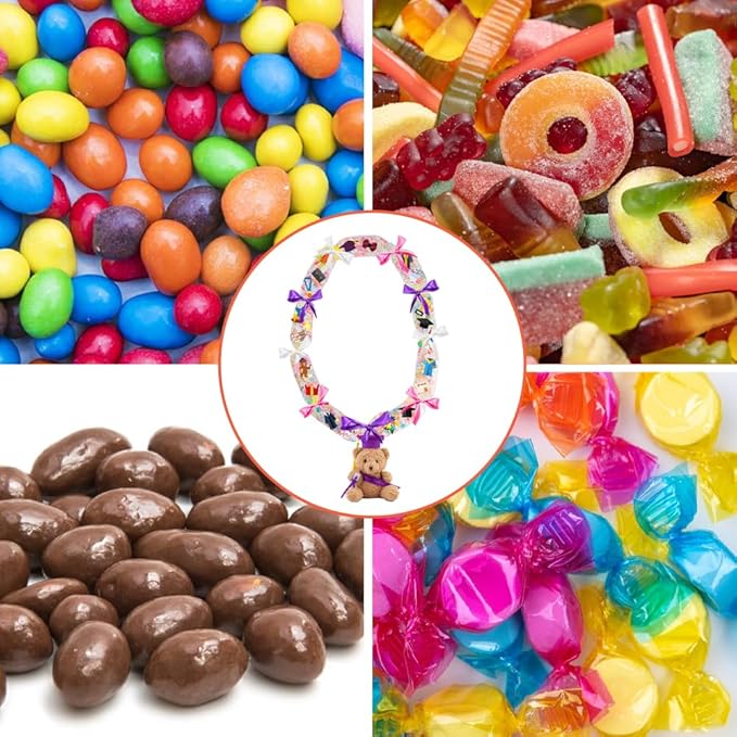 Candy Leis for Graduation 2026, Making Kit Supplies Tubing Grad Leis for Graduation Candy Necklace with 3 Color Ribbons Handmade Decoration Kit, Grad Party Gift for Graduates(White, Pink, Purple)