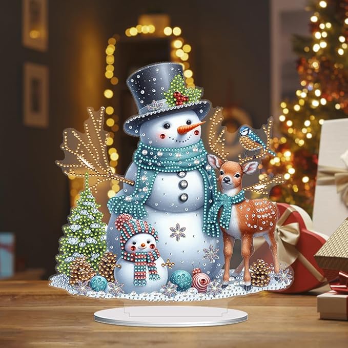 LAKEQUILL Christmas Snowman DIY 5D Tabletop Diamond Art Painting Kit -Desktop Ornament Special Shaped Rhinestone Desk Placement Ornament, Desktop Decor for Home Office, Festive New Year Gift