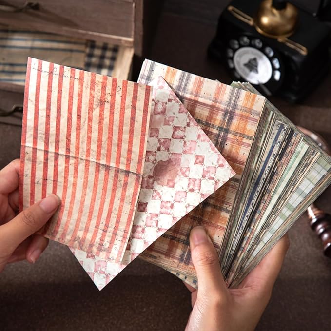 180 Sheets Vintage Stripe Pattern Scrapbook Paper, 3.9x5.5 Inch, 6 Assorted Set Background Decorative Paper Ephemera for Junk Journaling Supplies, Scrapbooking, Collage