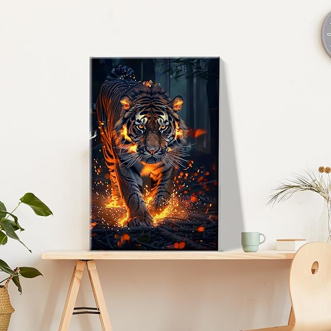 JOOZ Paint by Numbers Kit for Adults with Frame Tiger Paint by Number with Easel Animal Adult Paint by Number Kits on Canvas DIY Paint by Number for Adults for Gift Home Wall Decor 7.87x11.81 Inch