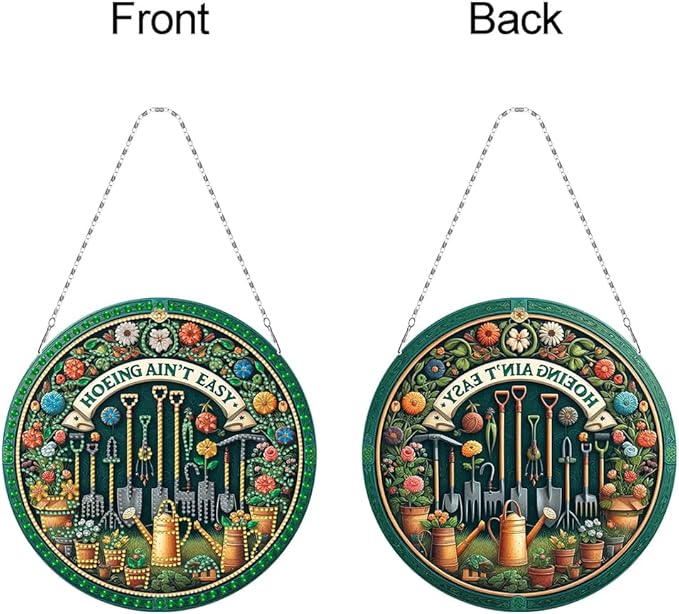 POETRYDRAW DIY Hanging Diamond Art Pendant Kit Garden Tools, Special Crystal Diamonds Painting Ornament for Adults, 5D Diamond Art Suncatchers Double Sided Board Gem Painting Box Kit
