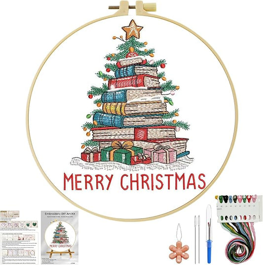 HKLIOPU Embroidery Set for Beginners Art Crafts Easy Sewing Includes Embroidery Clothes with Pattern, Hoop, Instruction Manual, Color Stitch Set,All Inclusive Starter Set,Unique DIY Gift