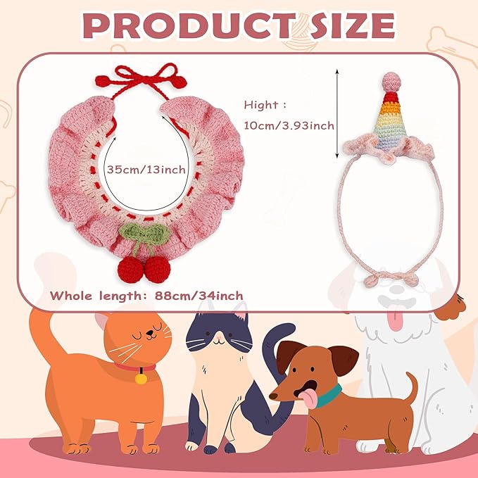 Alvian Crochet Kit for Beginners Pink Cherry Crochet Pet Collar Knitting Kit for Beginner Adults - Handmade Adjustable Scarf Hat Crochet Pet Outfit for Cats and Dogs