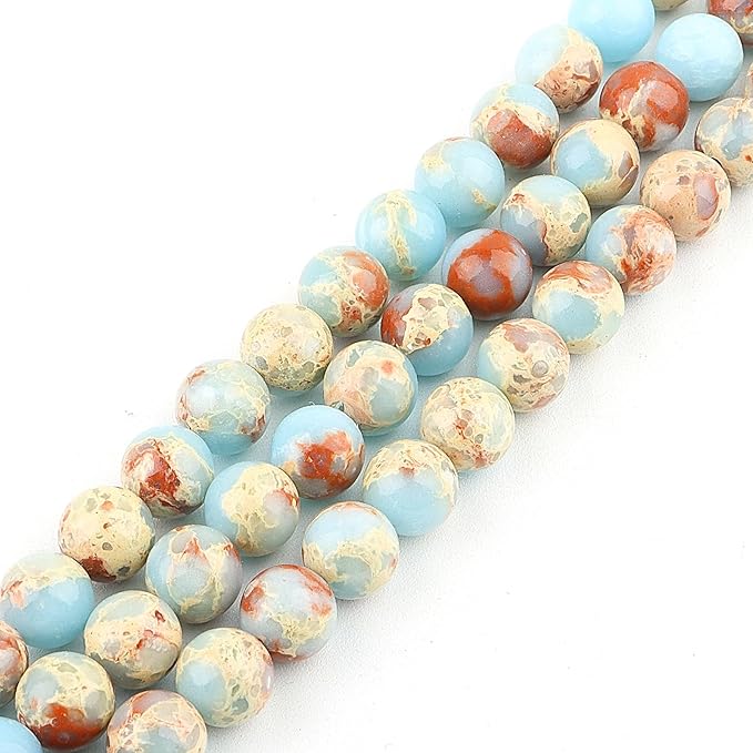 Natural Stone Beads - Crystal Jasper Beads for Jewelry Making, 10mm Round Loose Beads (34-37pcs, Blue Snake Skin)