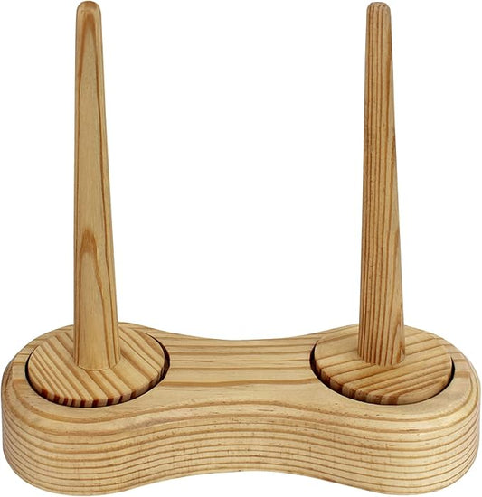 IBLAY Double Yarn Ball Holder Spindle Sewing Thread Big Base Fiber Crocheting Tool Kit Wool Skein Cord Organizer Tape Rope Storage Wooden Spinning Yarn & Thread Holder