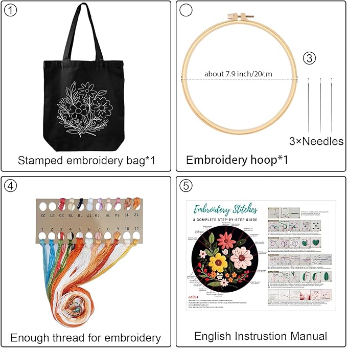 louise maelys canvas tote bag embroidery kit for beginners,cross stitch kits for adults,arts and diy crafts needlepoint include flower pattern,women shopping reusable grocery bags