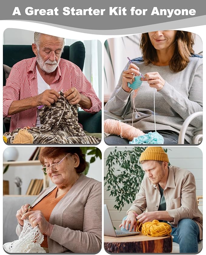 Aeelike Crochet Kit for Beginners Young and Old, First Crochet Kit for Adults Include 23pcs Crochet Hooks, 655 Yards Yarn Set for Crocheting, Instruction, Bag, Crochet Accessories and Supplies, Grey